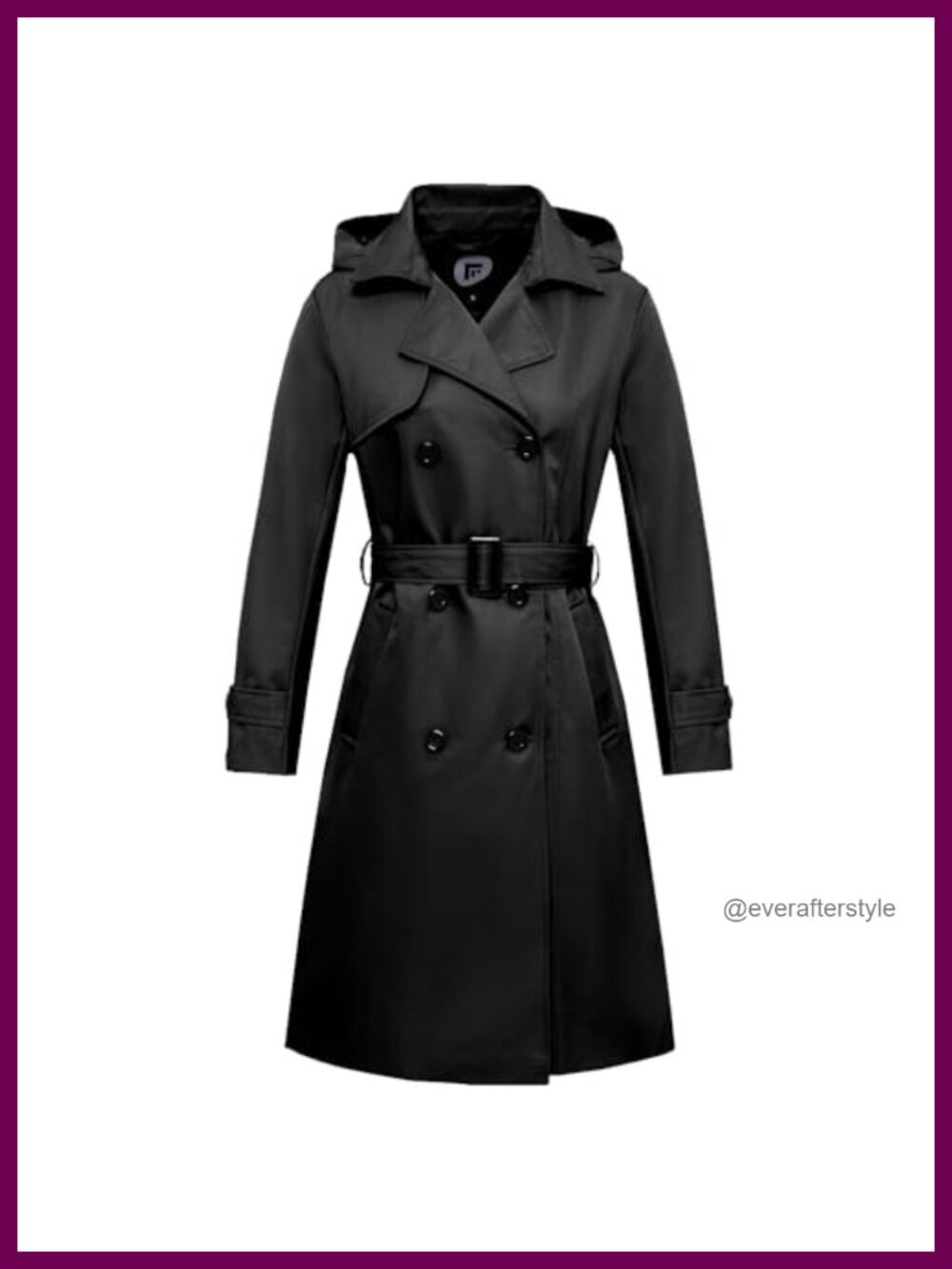 Waterproof Long Trench Coat Double Breasted Belted Hood Classic Lapel
